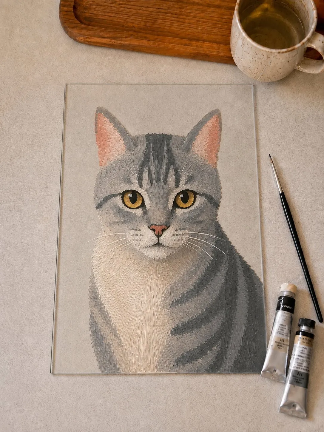 The finished face added on top of the fur, the cat now complete